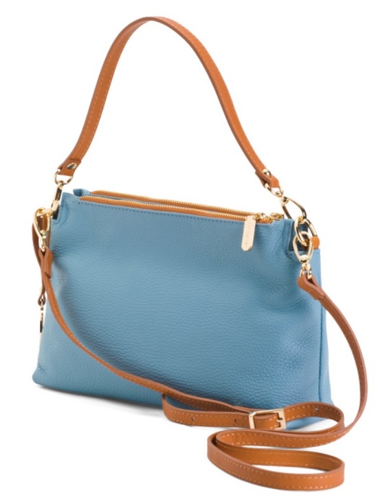 Valentina Handbags - VALENTINA Made In Italy Pebbled Leather Multi Entry Crossbody Blue MSRP $199.99